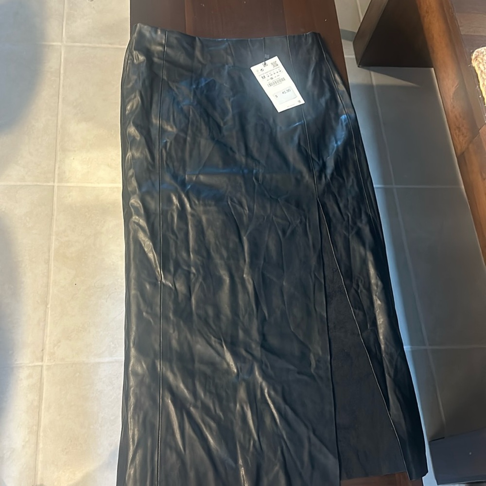 Zara faux leather midi skirt.